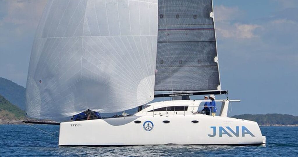 Java Yachting sailing catamaran underway during International Crew training in Thailand