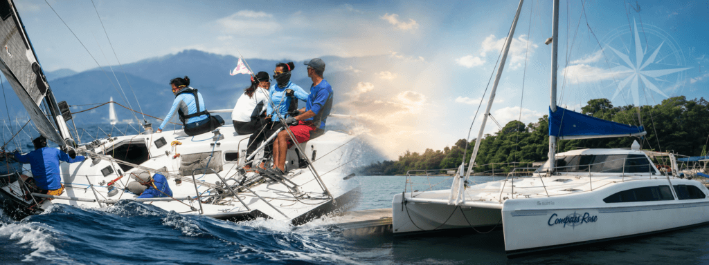 Java Yachting sailing training from performance yacht sailing to cruising aboard Compass Rose catamaran in Thailand