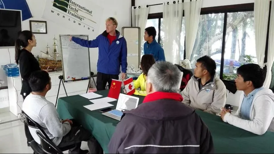 Instructor teaching students during an International Yacht Training classroom course at Java Yachting
