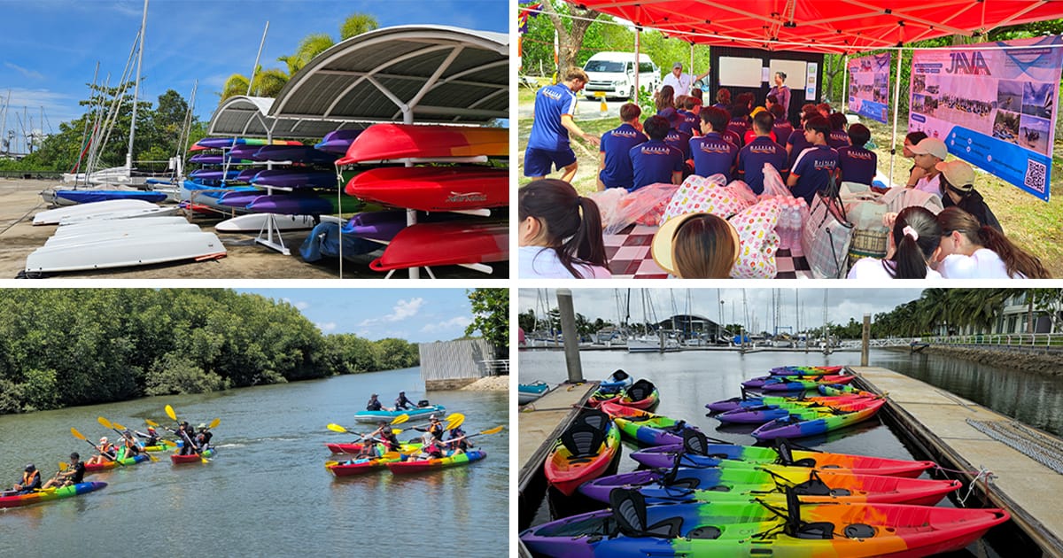 Team building and school camp activities with sailing and kayaking at Krabi Boat Lagoon, Thailand